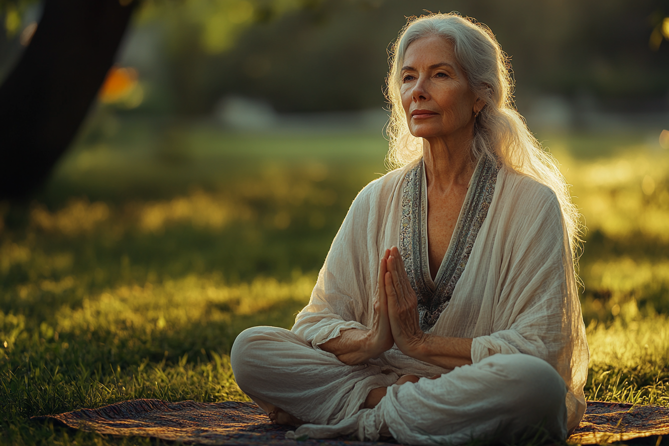 Старша жінка практикує йогу